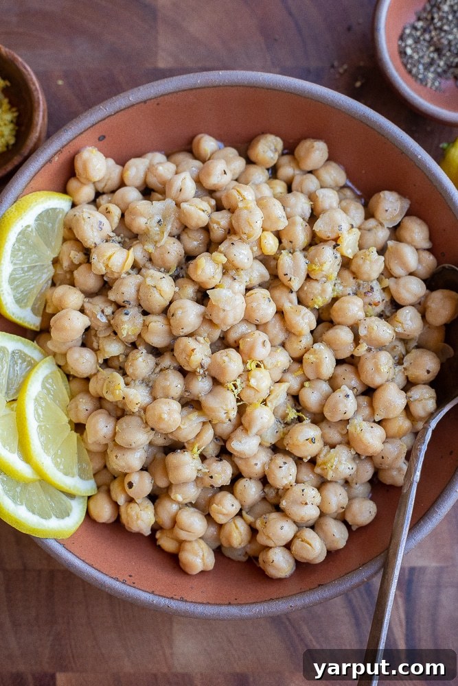 A World of Lentil Chickpea and Bean Delights 17 Freshly marinated lemon pepper chickpeas, perfect for salads or as a quick snack.
