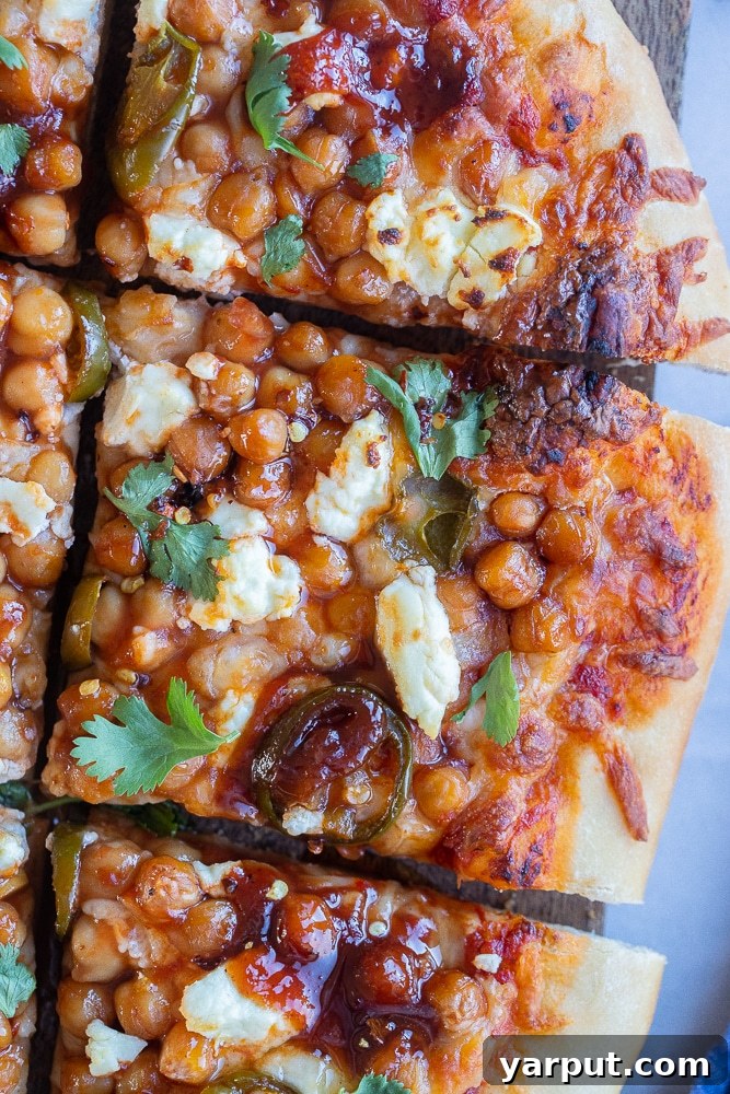 A World of Lentil Chickpea and Bean Delights 22 A delicious sweet and spicy BBQ chickpea pizza, topped with fresh cilantro.