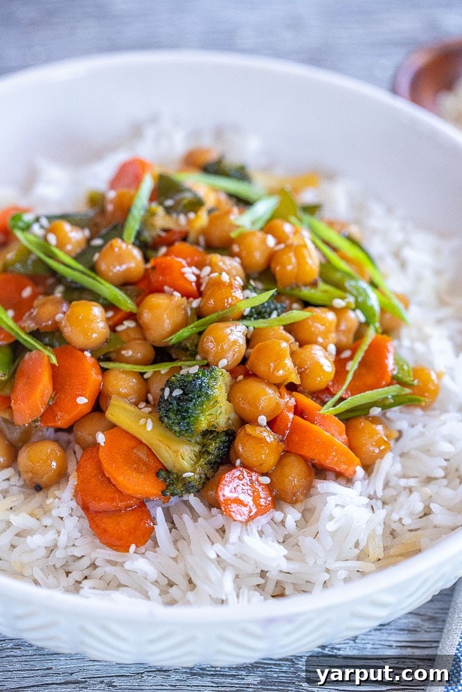 A World of Lentil Chickpea and Bean Delights 36 Sweet and savory honey garlic chickpeas mixed with colorful vegetables, a quick stir-fry.