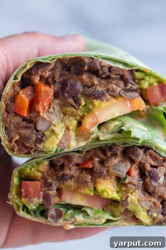 A World of Lentil Chickpea and Bean Delights 6 Delicious black bean wraps filled with fresh vegetables, drizzled with a smoky chipotle tahini sauce.