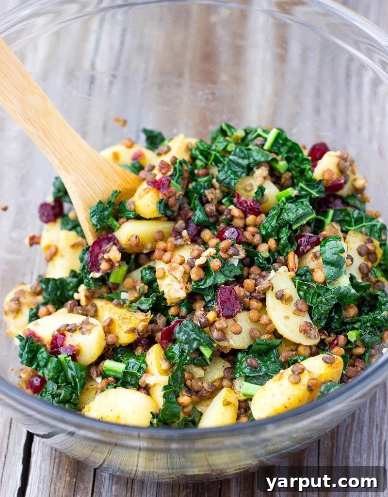 A World of Lentil Chickpea and Bean Delights 84 A comforting warm lentil, kale, and potato salad with a zesty dressing.