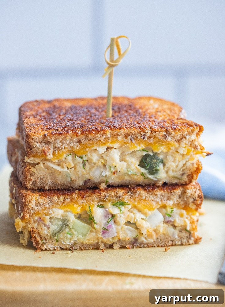Grilled Chickpea Salad Melts with melted cheese