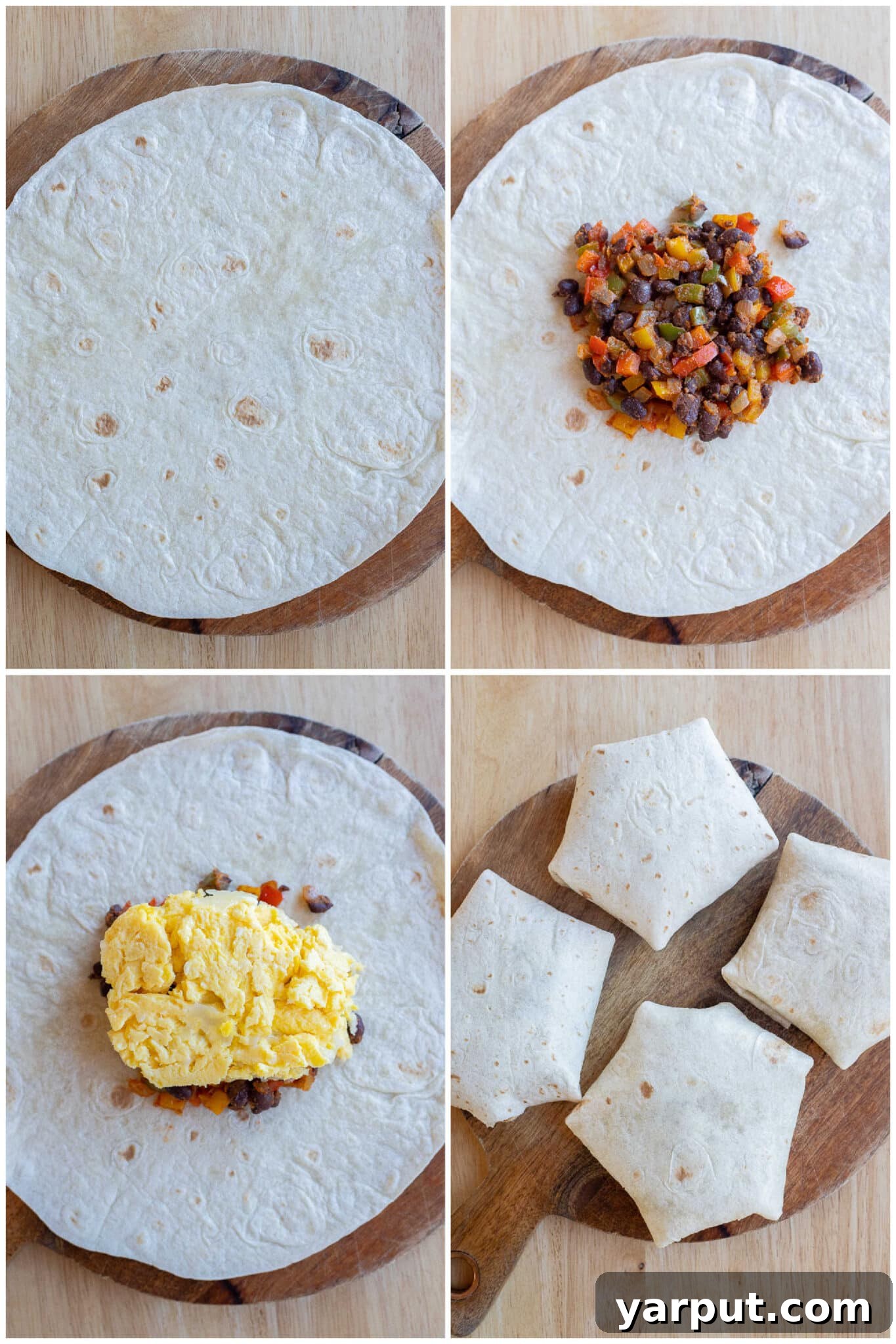 Southwestern Sunrise Wraps 5 showing how to assemble and fold these breakfast crunch wraps