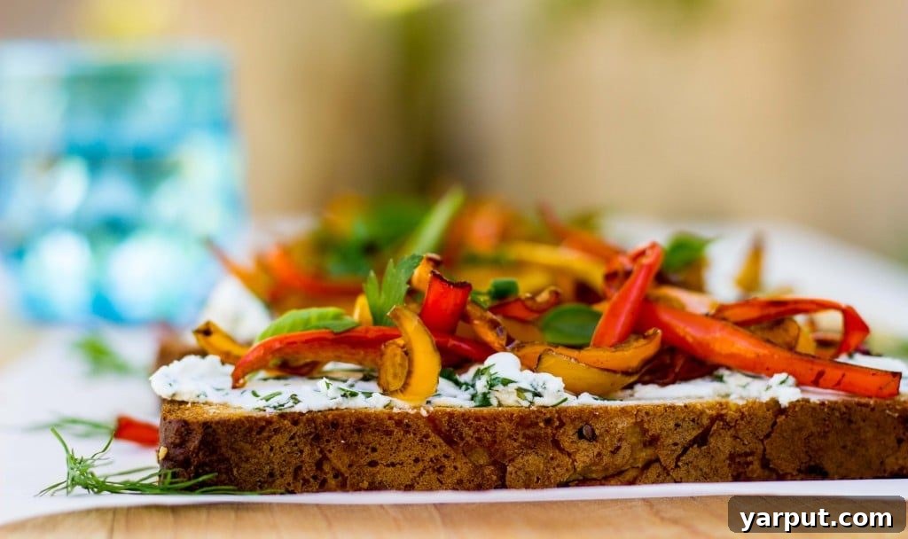 Herbed Chevre Crostini with Roasted Balsamic Peppers 11 Close-up of the perfectly toasted bread and vibrant pepper topping.