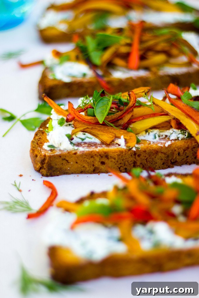 Herbed Chevre Crostini with Roasted Balsamic Peppers 12 An elegant and flavorful bite, ideal for any gathering.