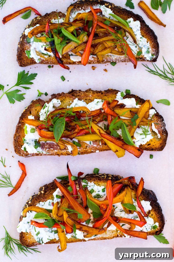 Herbed Chevre Crostini with Roasted Balsamic Peppers 10 A delicious and easy appetizer: Herbed Goat Cheese Toasts with Balsamic Roasted Sweet Peppers.