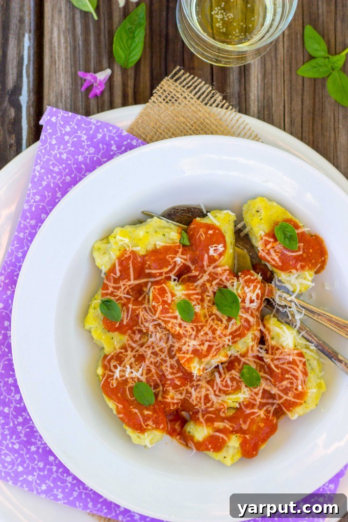Pillowy Basil Sweet Corn Gnudi with Vibrant Blistered Tomato Sauce 10 Perfectly golden-brown Basil and Sweet Corn Gnudi, sautéed to perfection