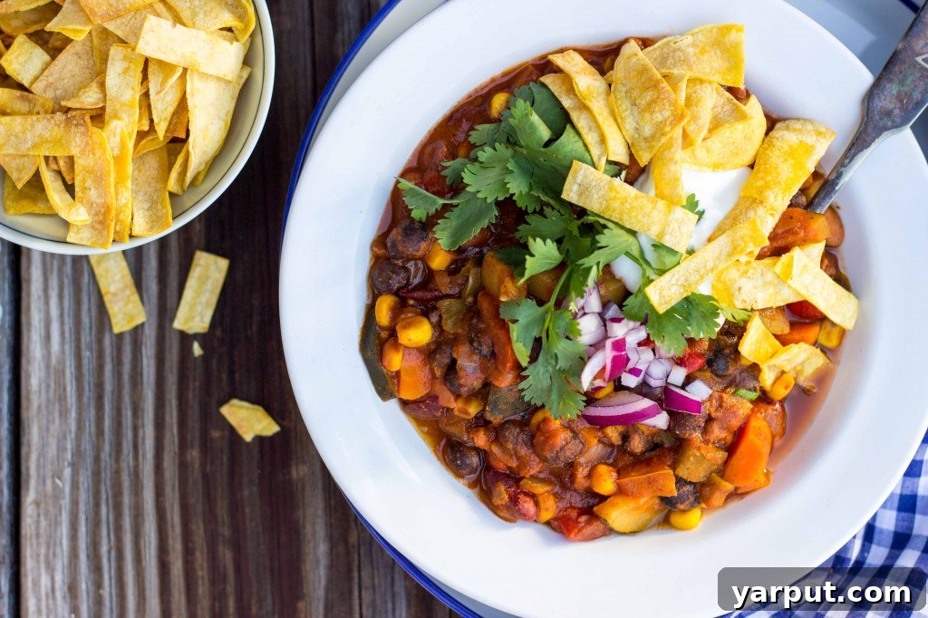 Hearty Triple Bean Vegetable Chili 11 Ingredients for Three Bean Loaded Veggie Chili displayed