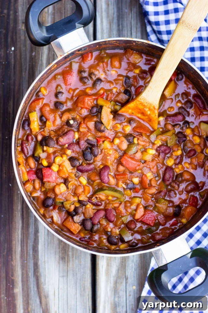 Hearty Triple Bean Vegetable Chili 6 Three Bean Loaded Veggie Chili - Rich and Hearty