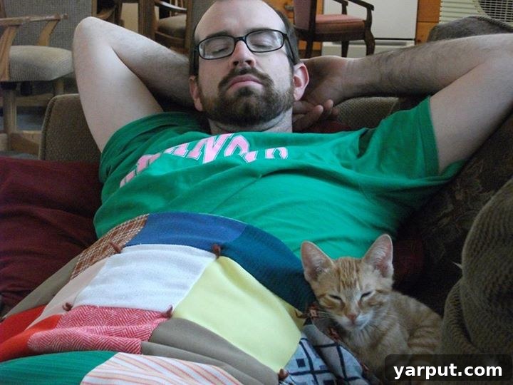 A playful photo of Cheeto the cat with the author's husband
