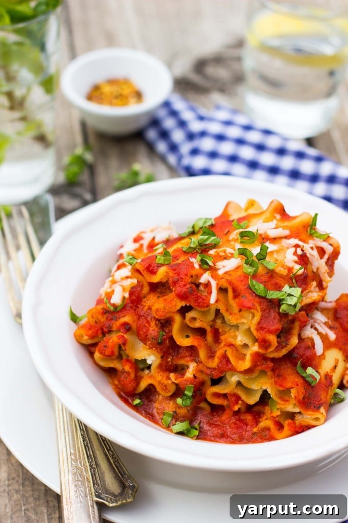 Fresh basil garnish on Vegetable Lasagna Roll-Ups