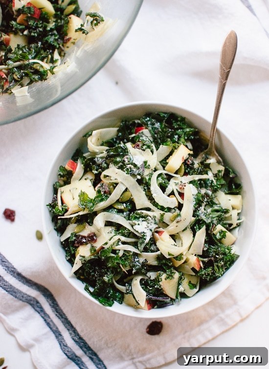 Autumn Kale Salad Autumn Kale Salad with Fennel, Honeycrisp Apples & Goat Cheese, a refreshing and hearty fall salad