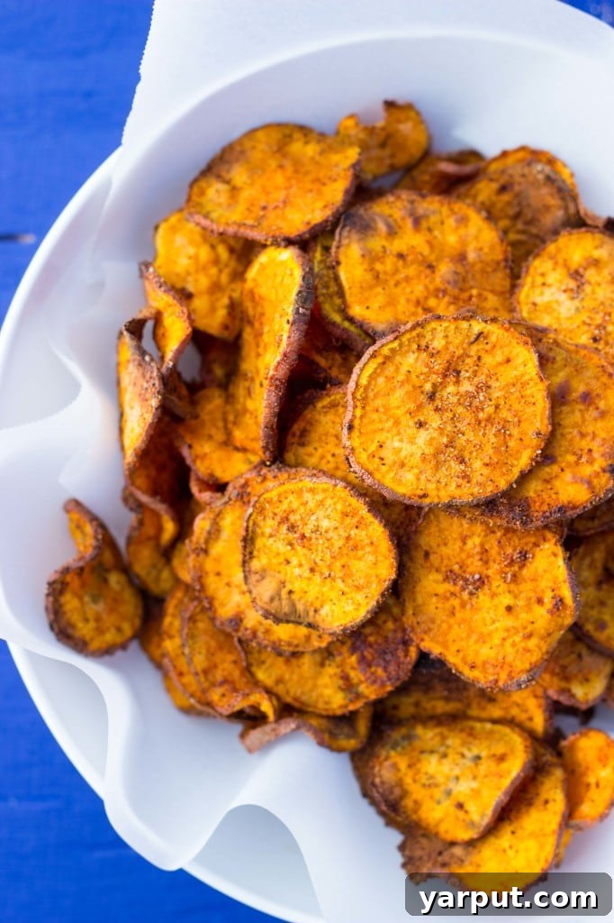 Sweet & Smoky Baked Sweet Potato Chips 5 Crispy Sweet Potato Chips with BBQ Rub