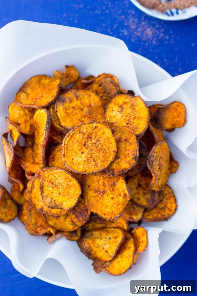 Sweet & Smoky Baked Sweet Potato Chips 6 Perfectly Golden Baked Sweet Potato Chips