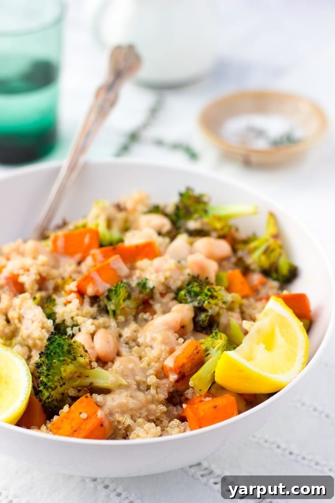 Sweet Potato and Broccoli Winter Comfort Bowls 8 A large serving of Roasted Sweet Potato & Broccoli Winter Bowl