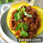 Chili Stuffed Acorn Squash ready to eat