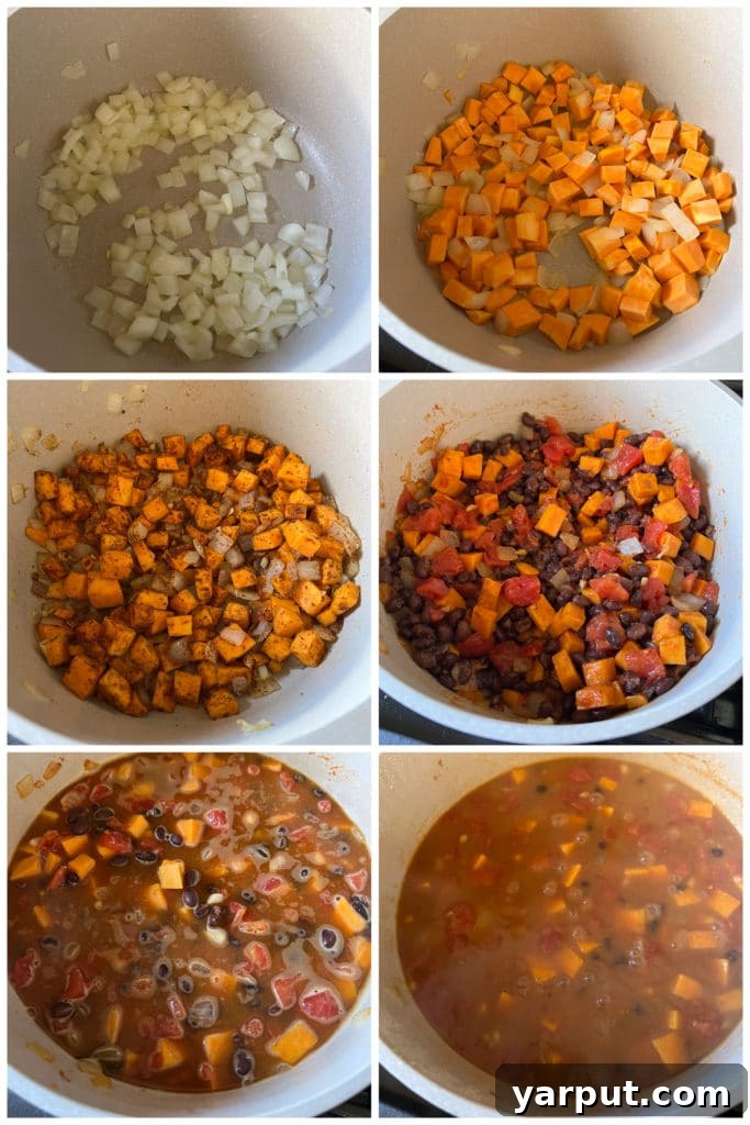 chef showing how to make easy black bean soup recipe step by step