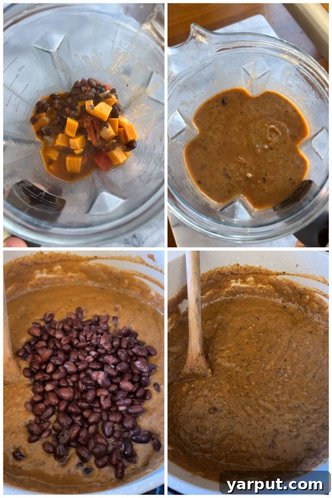 showing how to make the soup creamy by blending it in a blender