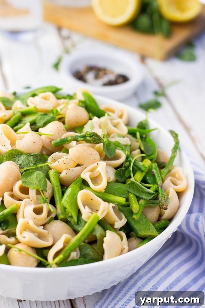 Vibrant Spring Pasta Medley 11 A perfectly portioned serving of Spring Pasta Salad in a rustic bowl, garnished and ready to be enjoyed as a refreshing meal.