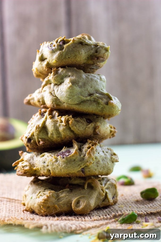 Plate of Green Tinted Avocado Cookies with chocolate chips