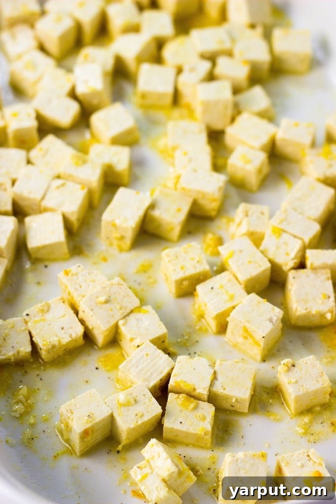 Tangy Umami Tofu Tacos 4 Crispy tofu chunks ready for taco assembly