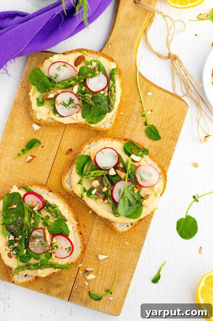 Vibrant Spring Hummus Toasts 9 Fresh Spring Toasts with Hummus - Platter Display