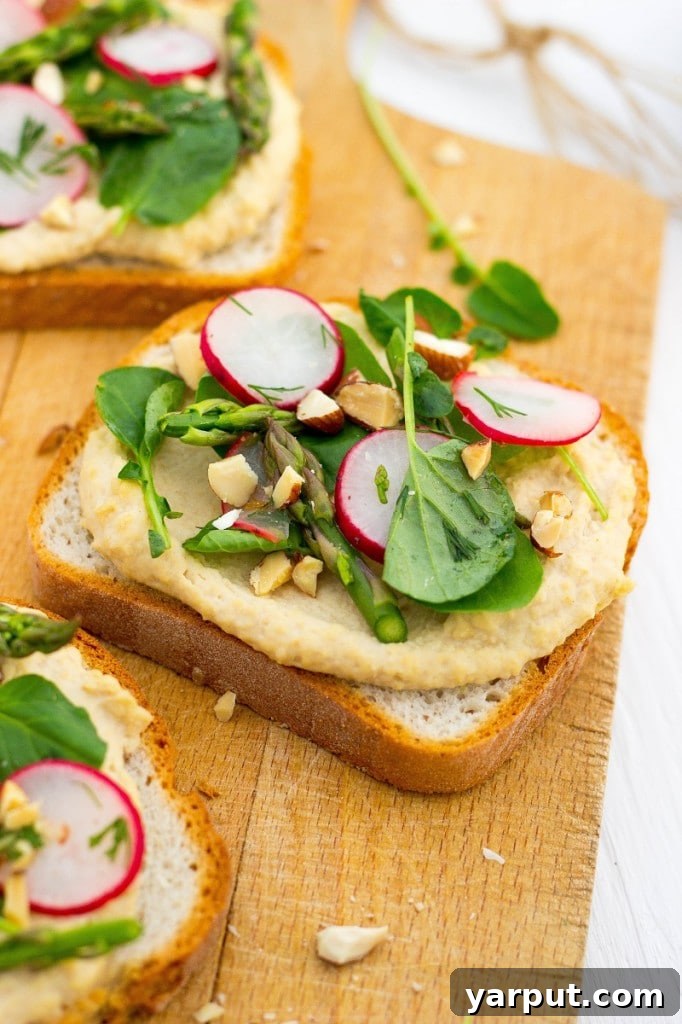 Vibrant Spring Hummus Toasts 10 Fresh Spring Toasts with Hummus - Perfect for Sharing