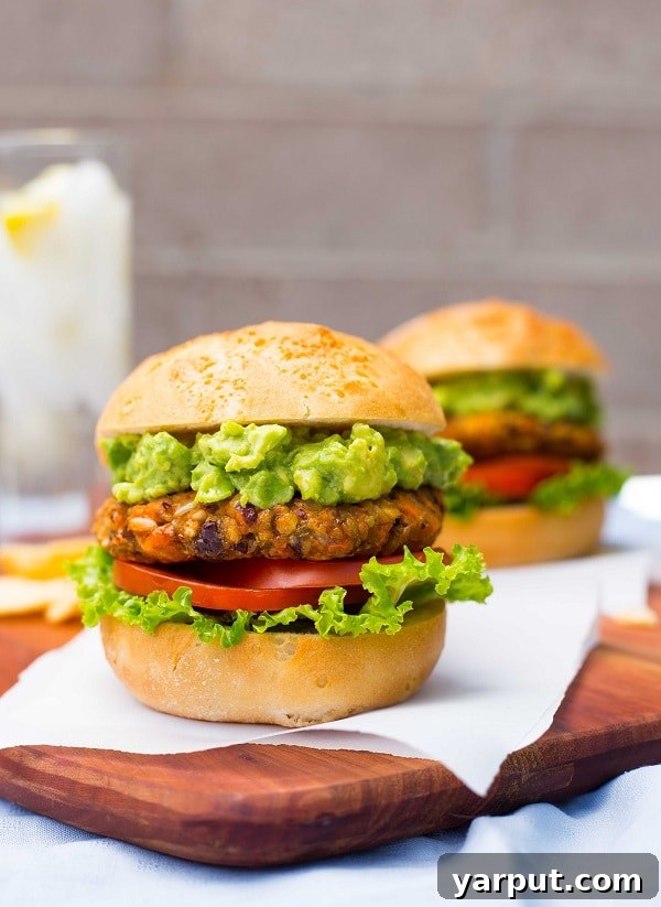 Zesty Sweet Potato Green Chili Burgers 11 Final plated Green Chili and Sweet Potato Veggie Burgers