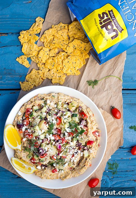 Mediterranean Loaded Hummus Bowl 2 Delicious Loaded Greek Hummus Dip served with Udi's Ancient Grain Crisps