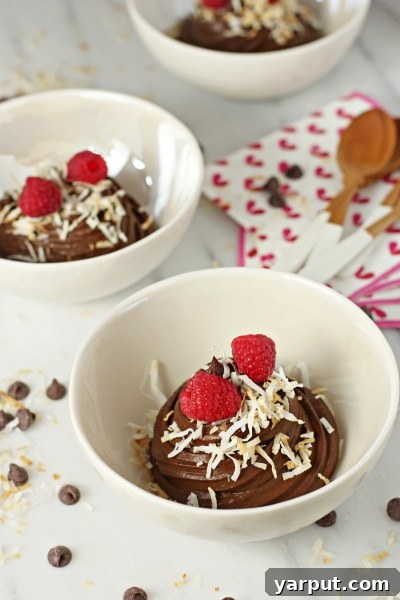 Savor Summer: 13 Vegetarian Avocado Delights 13 Rich Chocolate Avocado Coconut Mousse in a serving glass