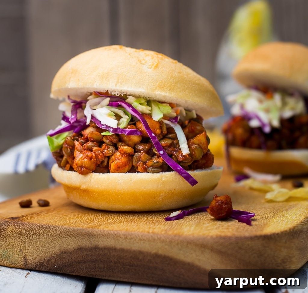 Plant-Based Lentil and Chickpea Sloppy Joes 7 Vegetarian Sloppy Joes with Lentils and Chickpeas - Close Up