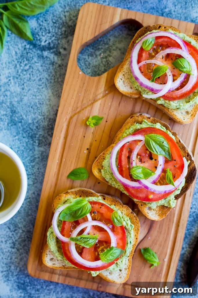 Vibrant Lemon-Basil White Bean & Tomato Toasts 8 Healthy Plant-Based Basil Toasts with Lemon and White Beans