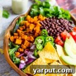 Sweet Potato Taco Salad with Pepper Greens & Jalapeno Cashew Ranch