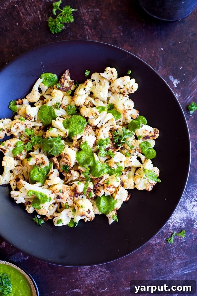 Smoky Cauliflower with Zesty Chimichurri 2 Roasted Cauliflower with Chimichurri Sauce-3899