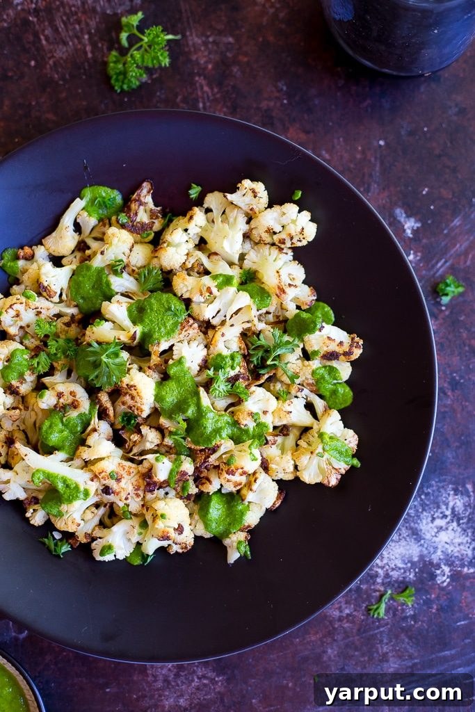 Smoky Cauliflower with Zesty Chimichurri 6 Roasted Cauliflower with Chimichurri Sauce-3911