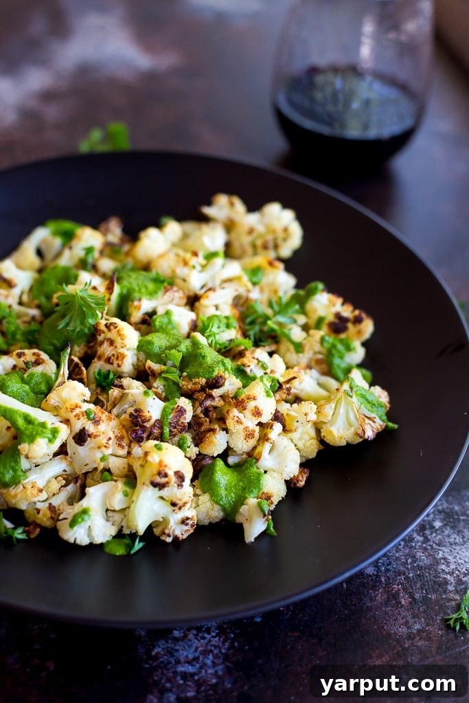 Smoky Cauliflower with Zesty Chimichurri 7 Roasted Cauliflower with Chimichurri Sauce-3916