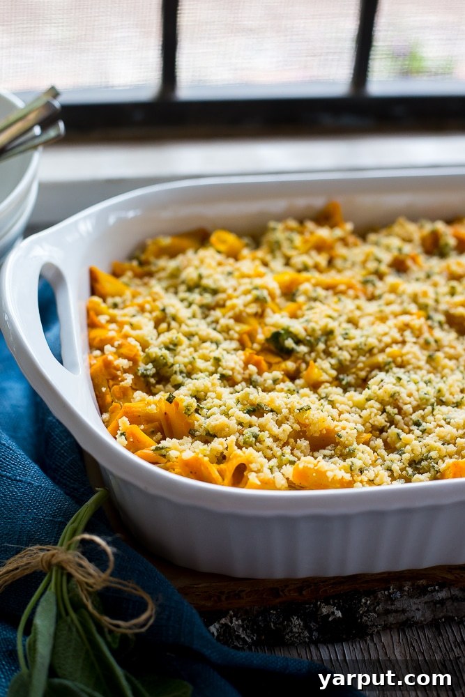 Vegan Butternut Squash Mac N' Cheese with Crispy Sage Breadcrumbs