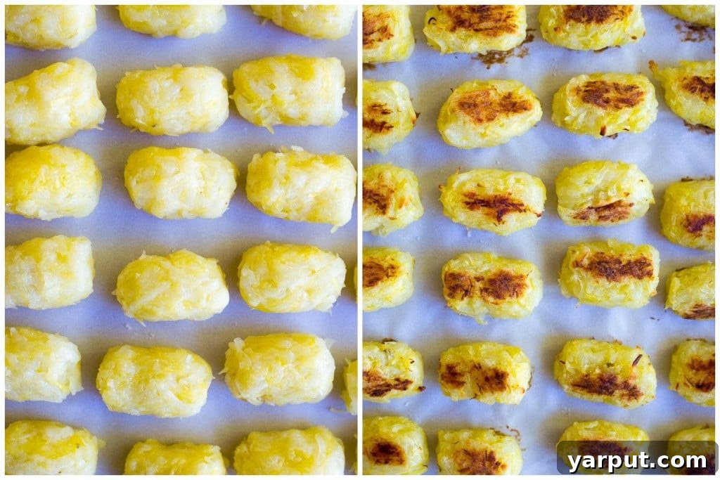 Golden Spaghetti Squash Tots with Tangy Maple Mustard 4 Overhead shot showing the easy steps to prepare spaghetti squash tater tots