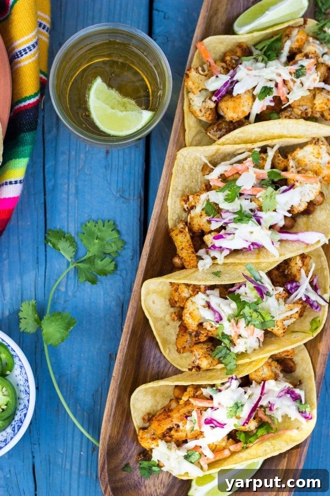 Smoky Vegan Black Bean Quinoa Tacos with Fresh Cilantro Slaw 7 BBQ Cauliflower & Chickpea Tacos with a creamy lime slaw, a delicious gluten-free and vegan option.