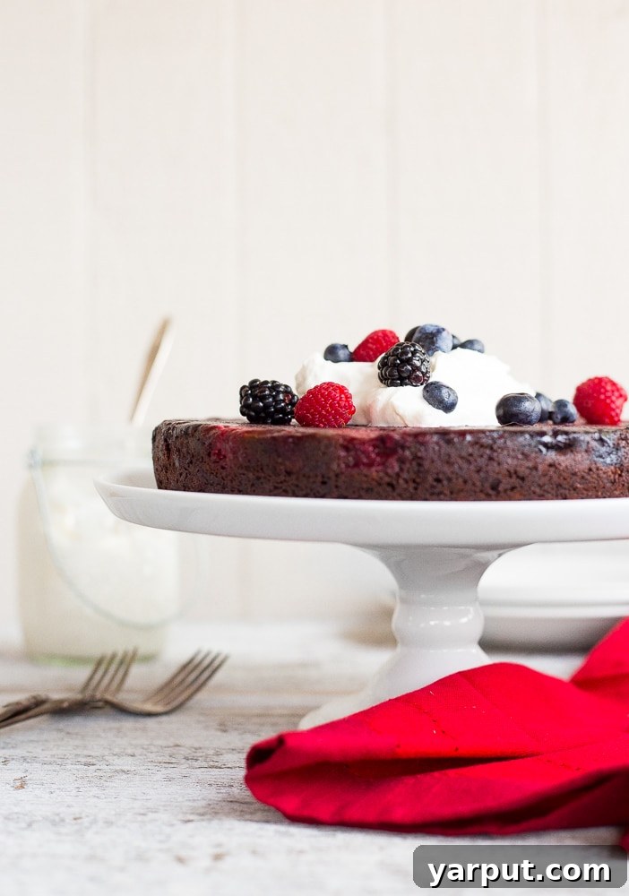 Gluten-Free Decadent Mixed Berry Upside Down Chocolate Cake 5 This Gluten Free Mixed Berry Upside Down Chocolate Cake is the perfect combination of chocolate and berries in each bite!