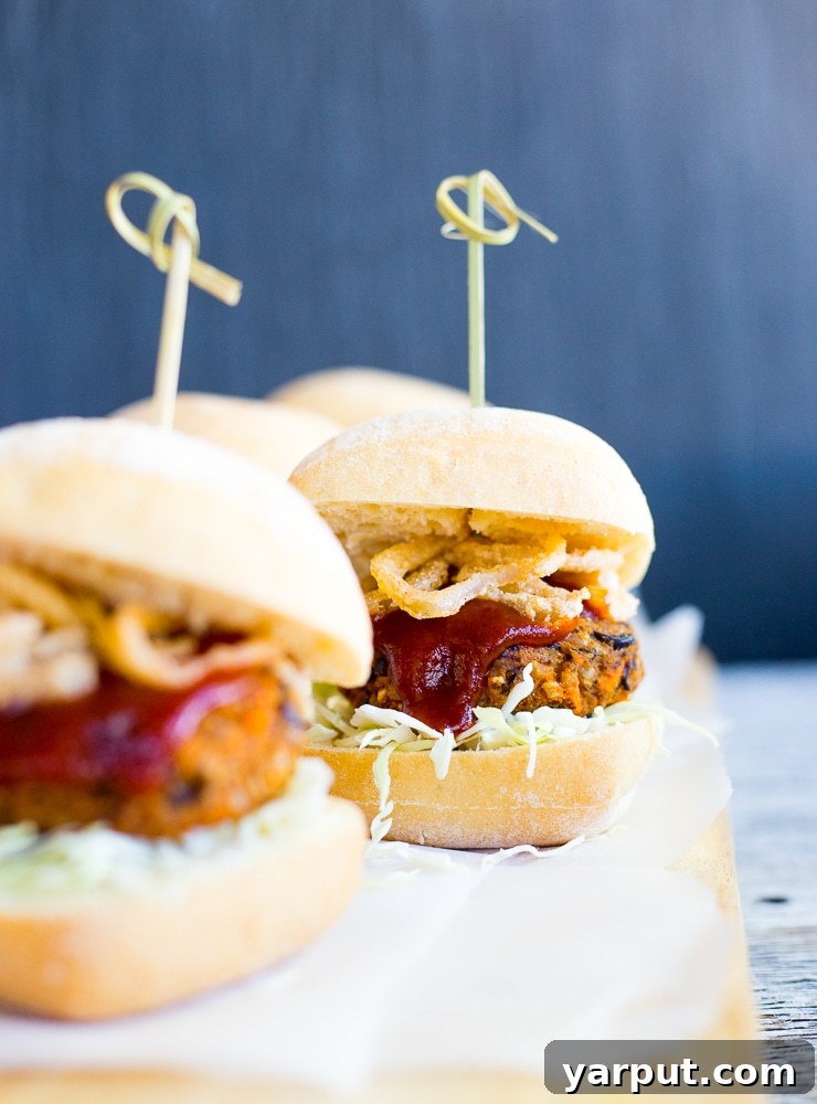 These Black Bean & Sweet Potato BBQ Sliders with Crispy Shallots are so delicious and flavorful! They are perfect for an appetizer or dinner! {gluten free, vegan}