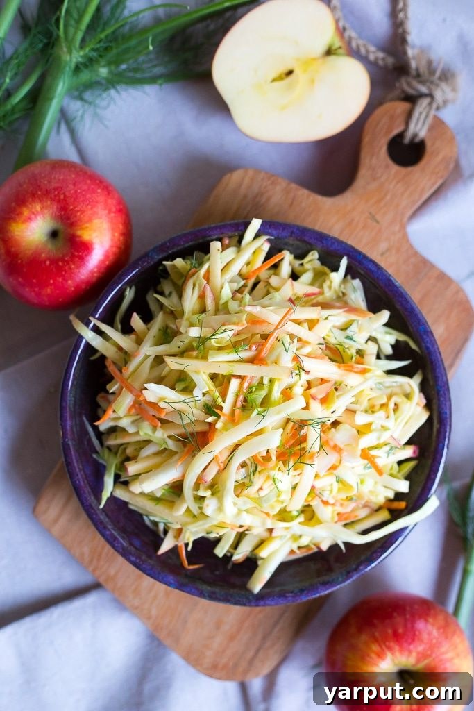 Detailed close-up of Fennel and Apple Slaw highlighting crisp textures