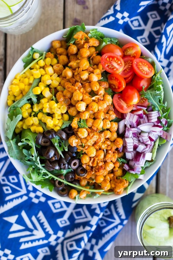Zesty Chickpea Taco Salad with Creamy Avocado Ranch 6 Assembled Chickpea Taco Salad with Dressing