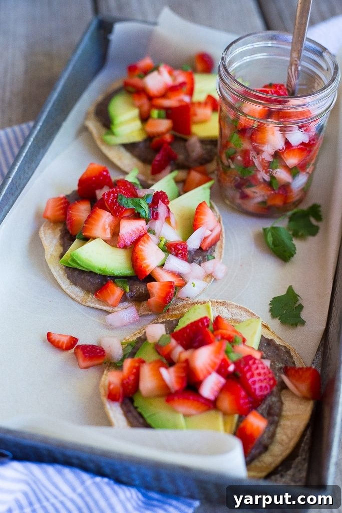 Strawberry Salsa Black Bean and Avocado Tostadas 6 Delicious Strawberry Salsa on Tostadas
