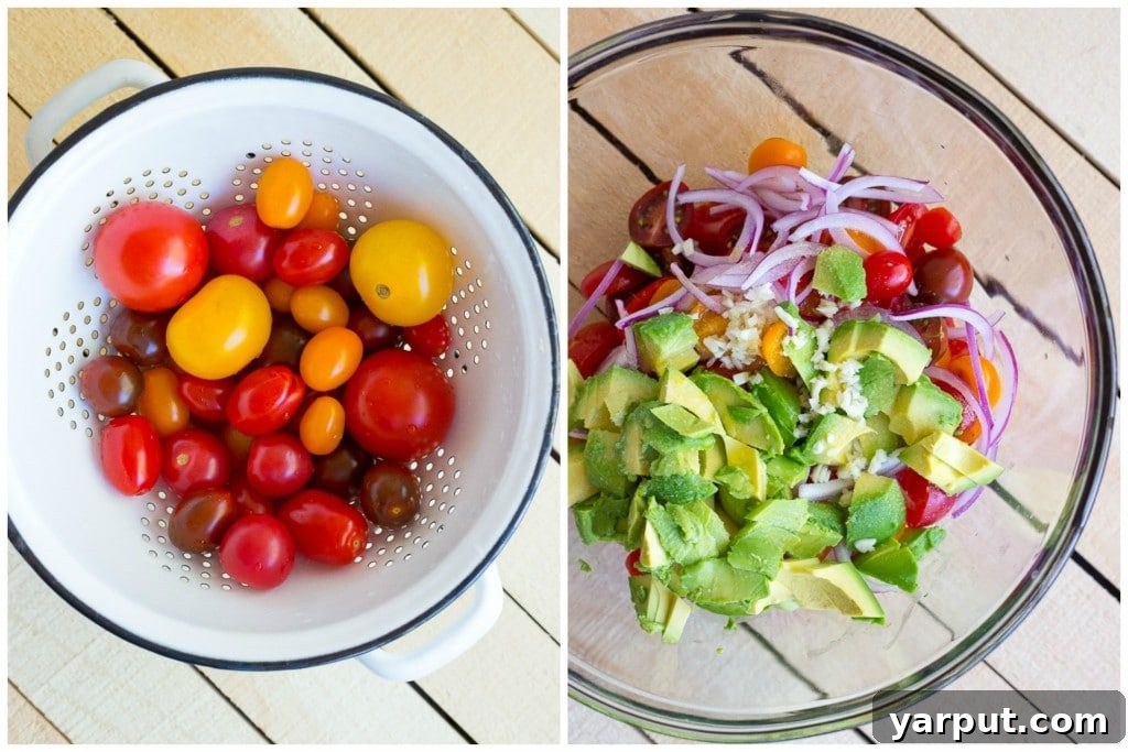 Vibrant Avocado Tomato Salad 3 This Easy Avocado and Tomato Salad is so easy to make and packed with delicous flavor! It's perfect for all your summer BBQs! {gluten free, vegan}