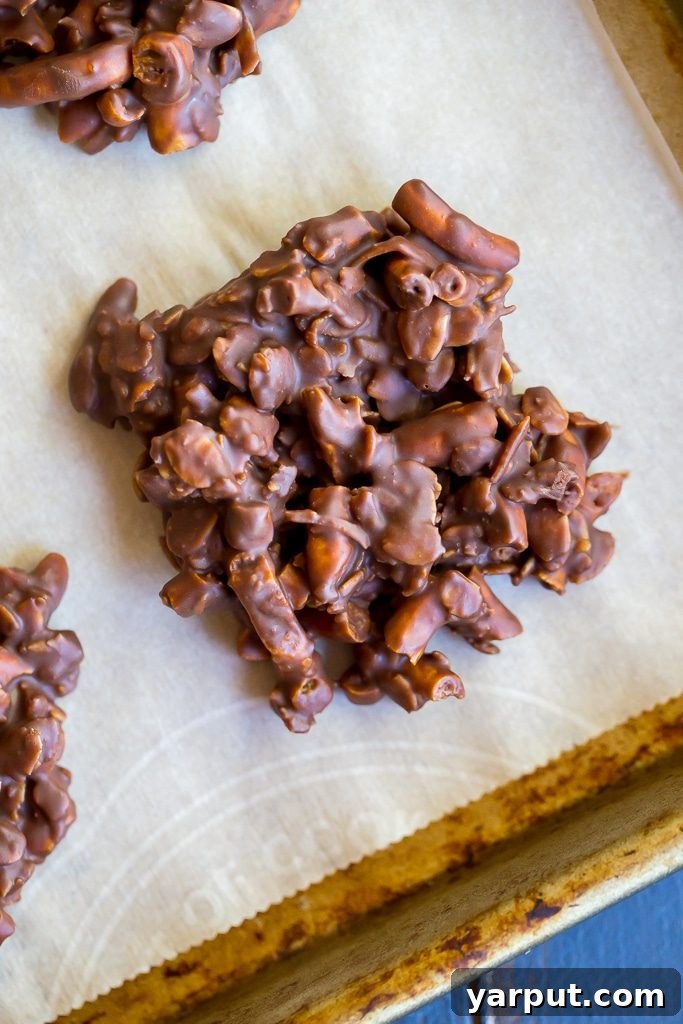 Effortless Chocolate Pretzel Peanut Butter Crunch Cookies 2 Irresistible No-Bake Chocolate Pretzel Peanut Butter Cookies! So easy to make and they make for a delicious snack or dessert when you're craving cookies but don't want to turn on the oven! {gluten free}