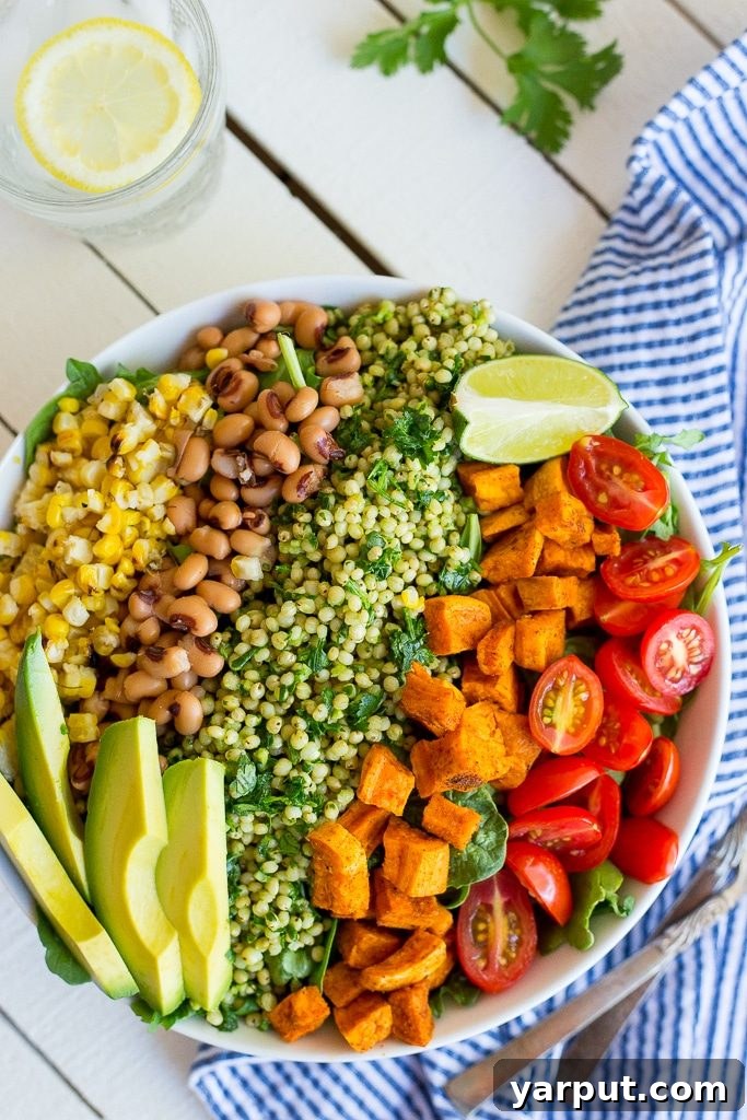 Nutrient-rich Green Sorghum Burrito Bowls with Roasted Sweet Potato - a healthy, gluten-free, and vegan recipe perfect for summer!