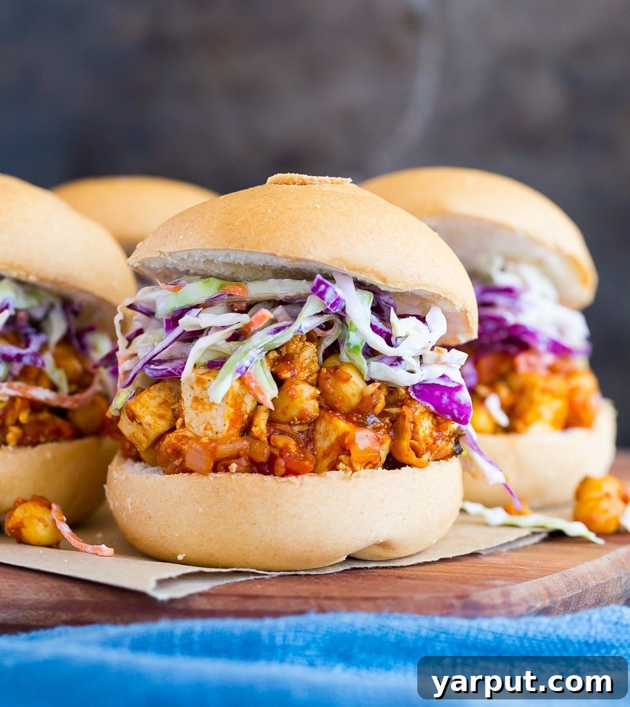 Smoky Tofu Chickpea BBQ Stacks 4 Tofu and Chickpea BBQ mixture cooking in a pan