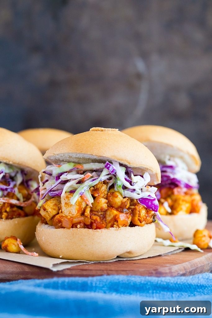 Smoky Tofu Chickpea BBQ Stacks 5 Close-up of Tofu and Chickpea BBQ Sandwich