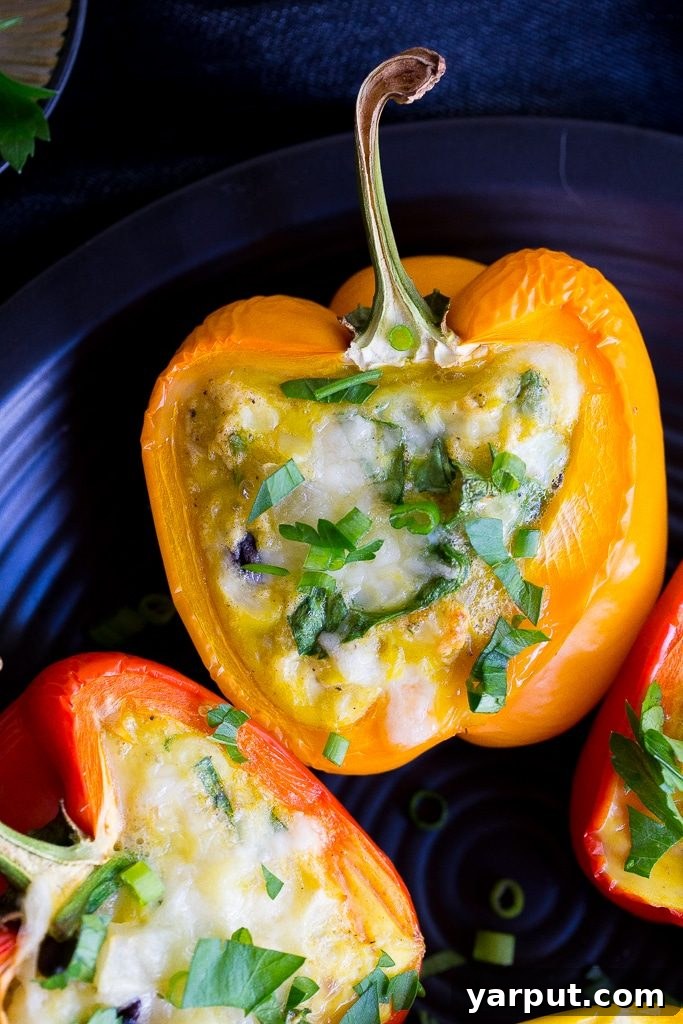 Power-Packed Breakfast Peppers 6 These healthy and hearty Loaded Breakfast Stuffed Peppers can be made ahead of time and re-heated for a delicious breakfast all week long!